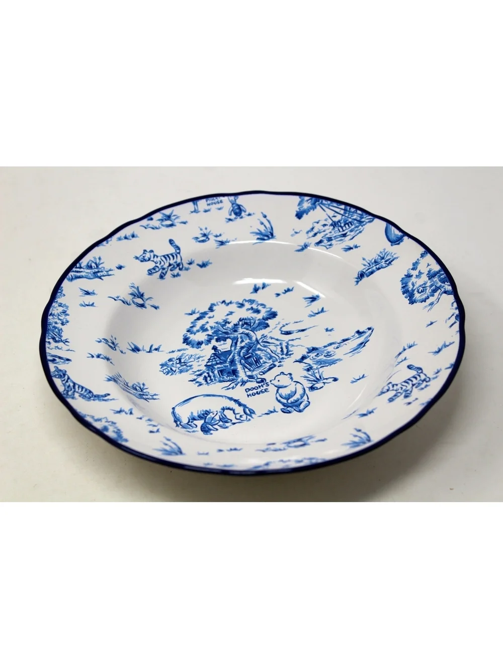 VTG Disney Winnie the Pooh Blue Toile Dinnerware Soup Bowl 4 Piece Set Stoneware